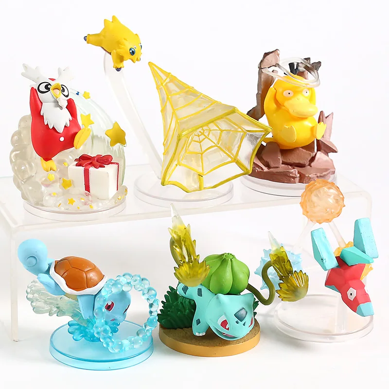 
free shipping Anime Squirtle Bulbasaur Psyduck Porygon pokemon action Figures Collectible Toys 6pcs/set 