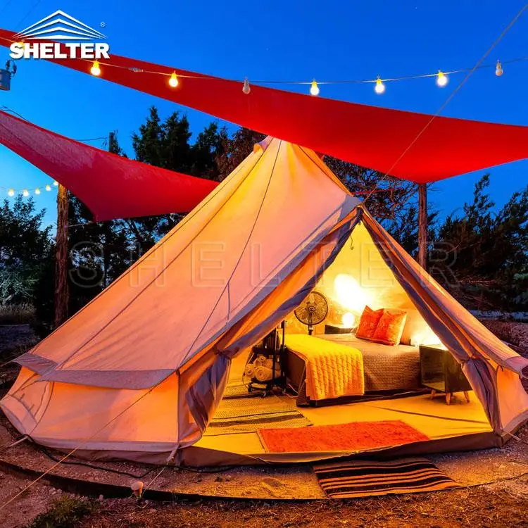 outdoor  luxury windproof canvas safari lotus bell tents glamping