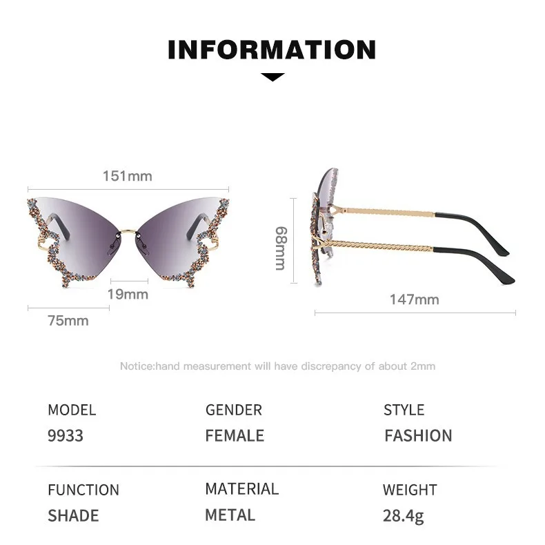 Rimless Square Double Bridge Sunglasses Fashion Stylish For Women Vintage Trend Brand Design Men Shades Eyewear
