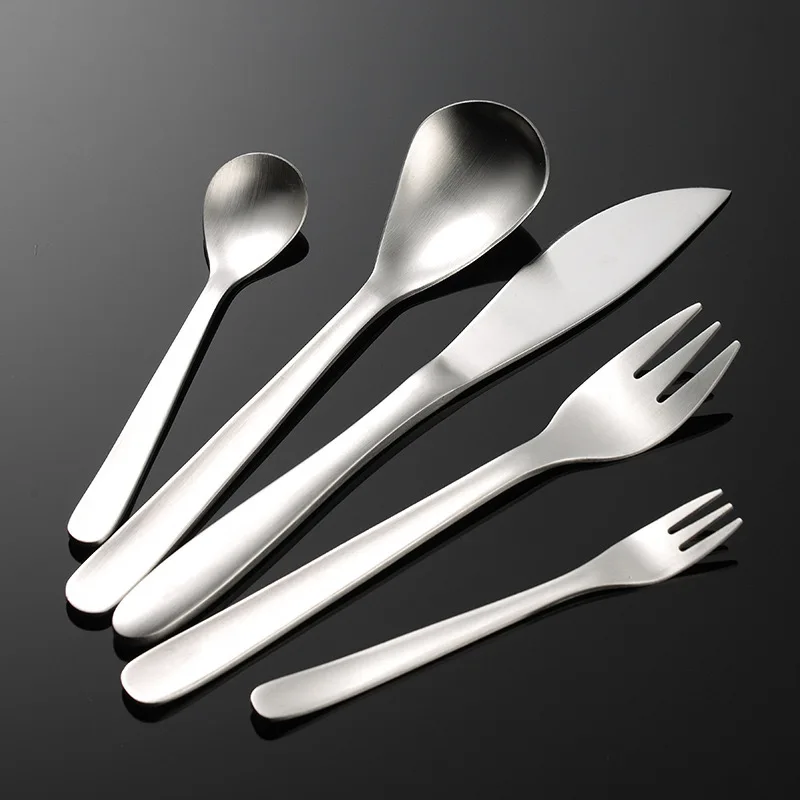 High Quality Stainless Steel 304 Japandi Spoon Fork Knife Flatware Set Matt Polishing Creative Tableware Set