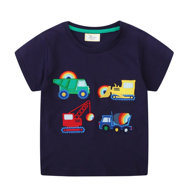 2024 Summer New Boys Cartoon Bus Car Pure Cotton T-shirt
