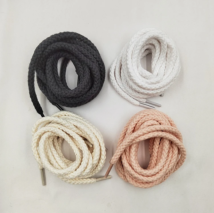 Durable Beige Spiral Round Sneaker Shoe Laces Thick Cotton Hemp Rope Shoelaces natural cord laces