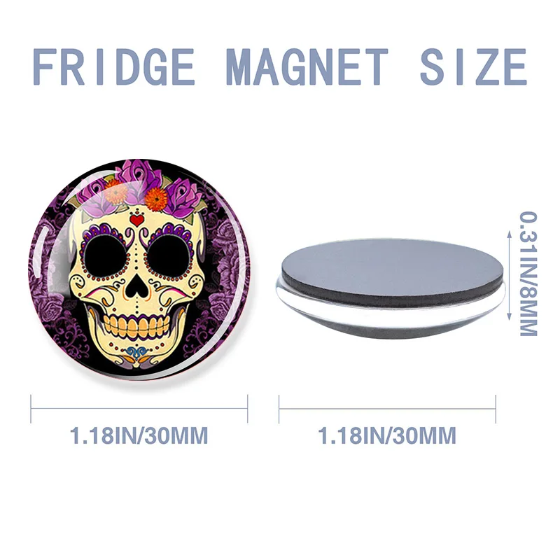 Sugar SkullS 30MM Fridge Magnet Wall Sticker Mexico Folk Art Glass Cabochon Round Magnet Message Board Kitchen Home Decoration