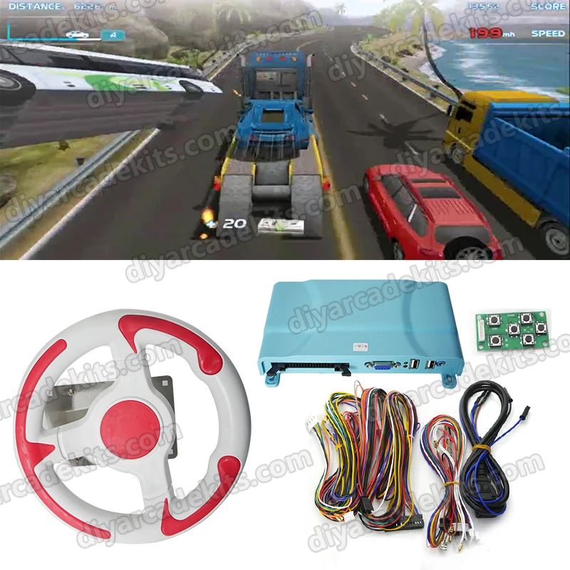 kids playing games pcb board cables steering wheel switch coin operated diy crazy car racing kit
