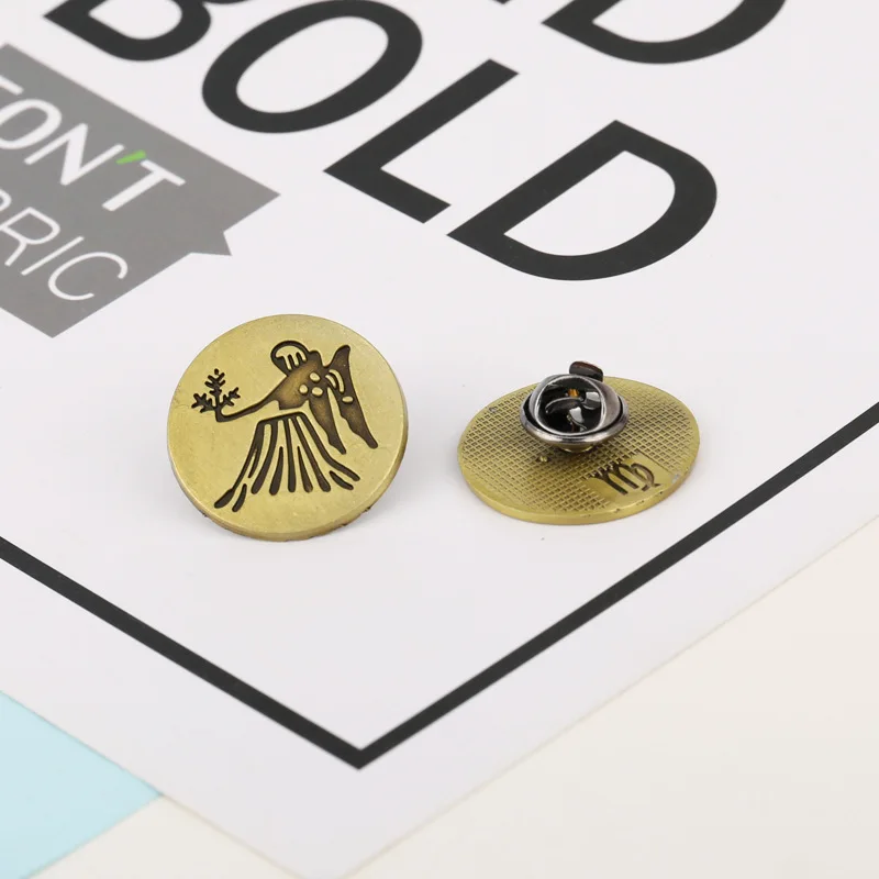 Retro 12 Zodiac Brooches Creative Antique Bronze Zodiac Badge Brooches for Women