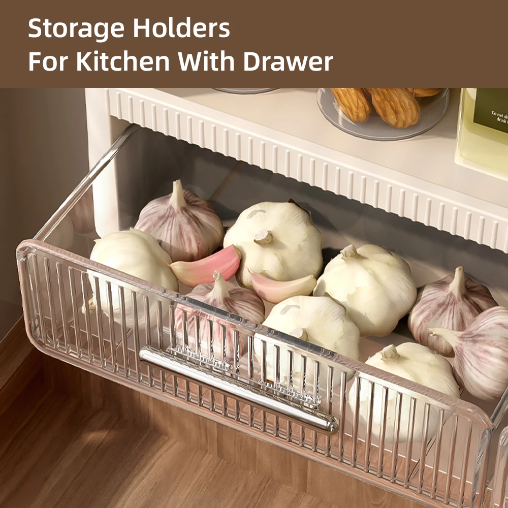 3-Tier Storage Rack for Kitchen & Pantry Space Saving Storage Shelf Spice Rack with Drawer Large Capacity Kitchen Organizer