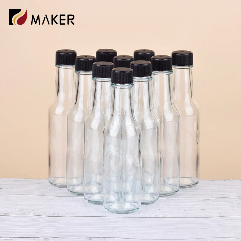 Reusable Empty Clear Hot Tomato Salad Sauce Dispenser Custom 150ml 5oz 5 oz Airtight Woozy Pepper Chili Glass Tabasco Bottle