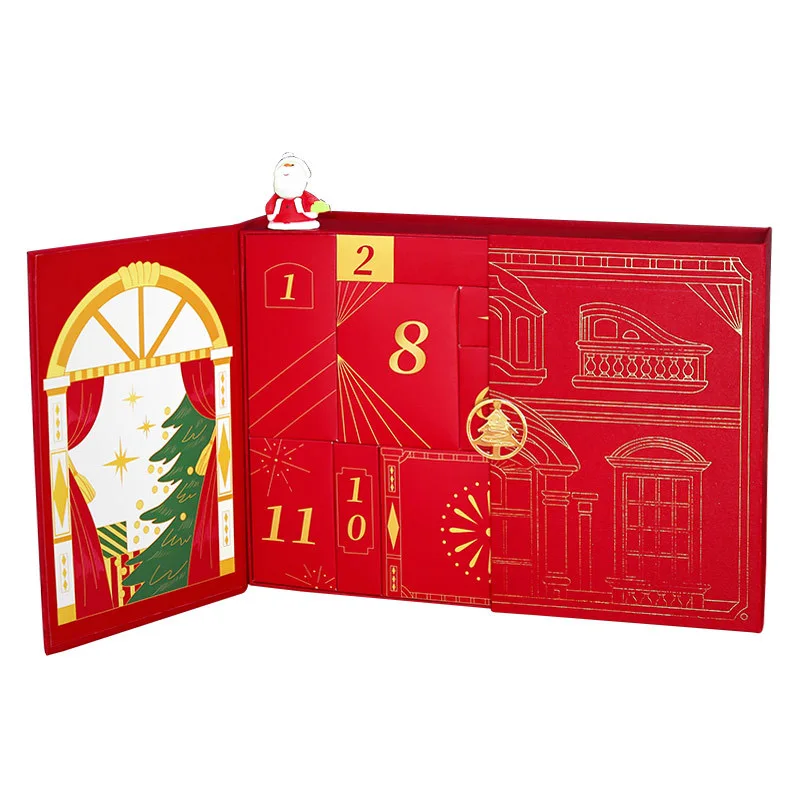 Wholesale Cardboard Custom Size and Printing Logo Christmas Theme Calendar Countdown Blind Advent Jewelry Gift Box for Packaging