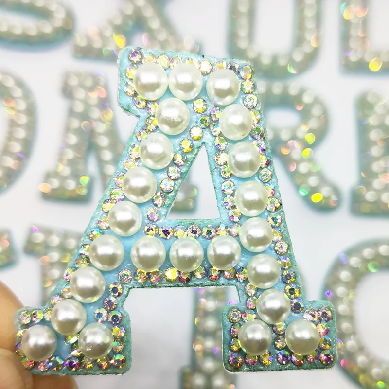 26pcs Colorful Diy Clothes Bags Accessories Alphabet Sparkle 3d Hotfix A-z Rhinestone Beads Pearl Letter Iron On Patches