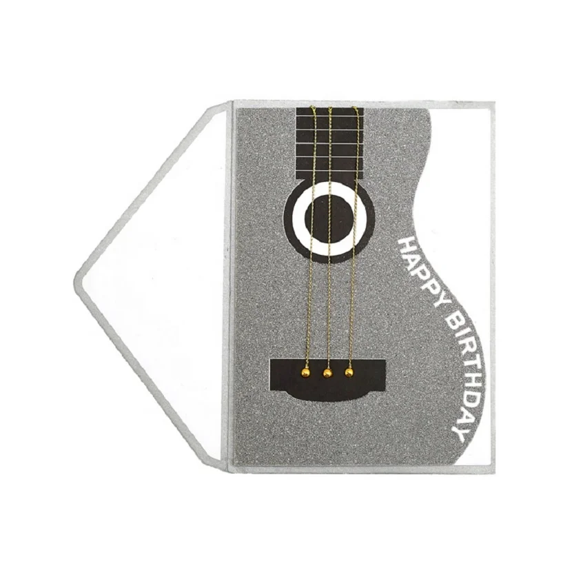 
New Design Custom Handmade Birthday Cards, Shiny Silver Glitter Guitar Greeting Cards 