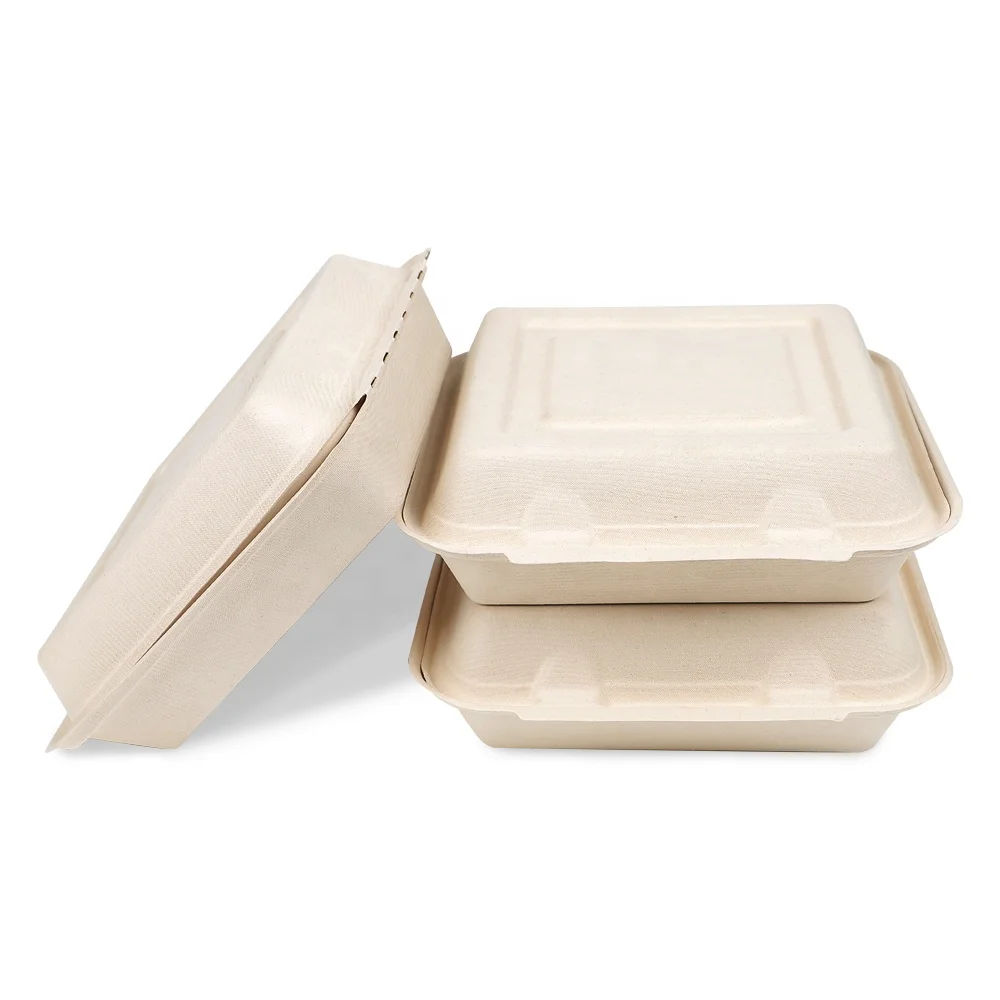 Top Seller Bagasse Paper Clamshell Food Grade Paper Box Bento Box For Take Away