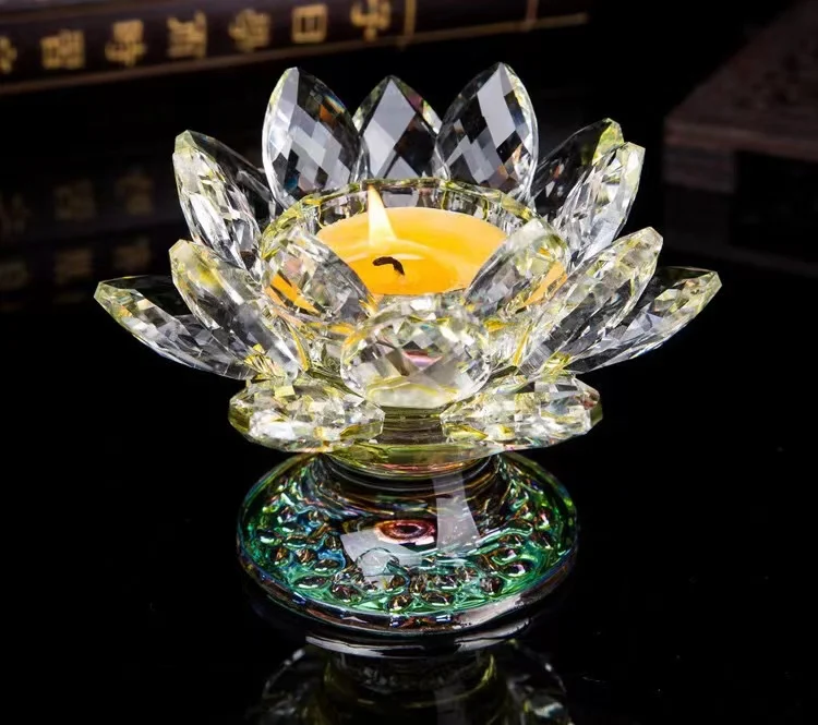 Lotus Flower Candle Holders Decorative Glass Candlestick Crystal Candle Holder Sticks Jars For Wedding Candelabra Centerpiece