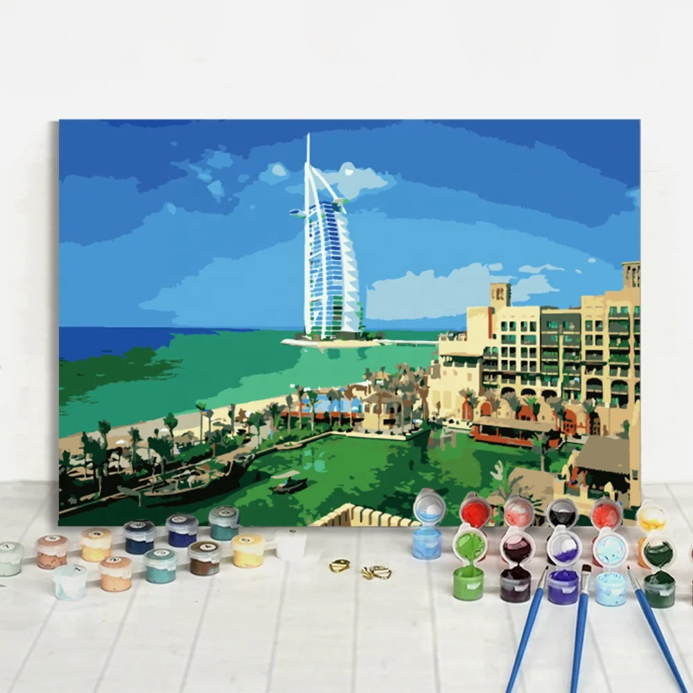 World Famous Buildings Dubai Landmarks Burj Al Arab Seascape DIY Painting By Numbers