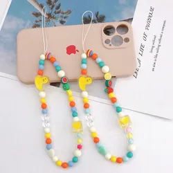 Best sale  cute  yellow duck  chain plastic  customize  rainbow  phone  beads accessories chains  for girls