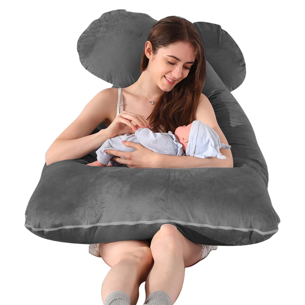 Pregnancy Body Pillow with Zipper Removable Cover, U-Shape Full Body Pillow with Velvet Cover