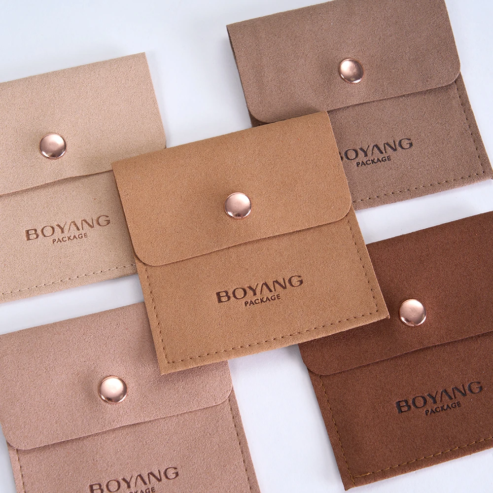 Custom Logo Envelope Flap Bag Snap Suede Microfiber Jewelry Pouches
