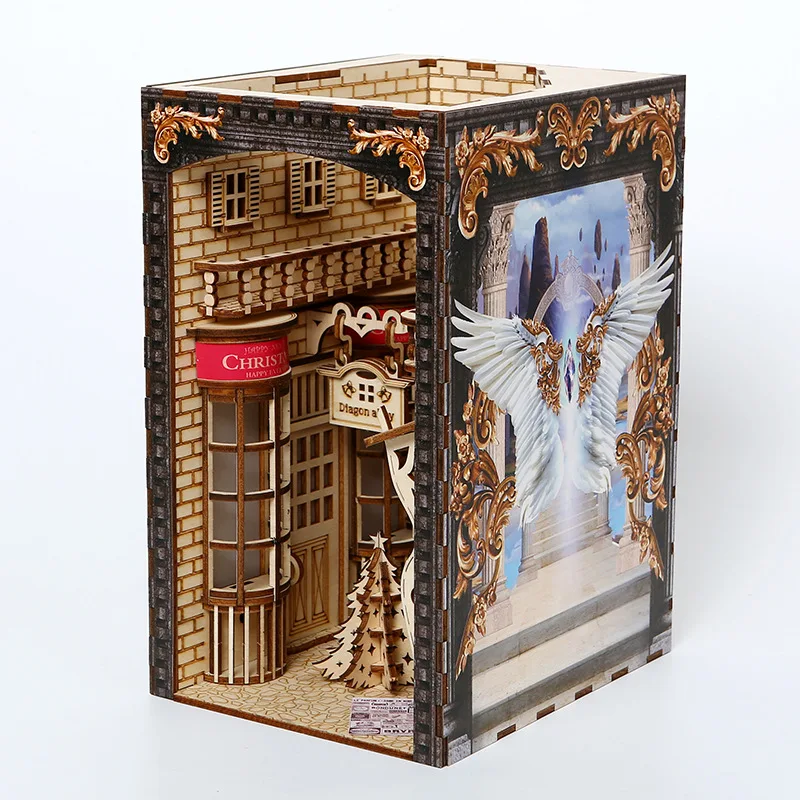 Handmade DIY Cottage Bookstand Set Creative 3D Stereo Model Decoration PVC Wooden Doll House Assembly for Birthday Gift