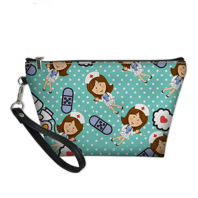 Nurse Medical Doctor Pattern Cute Cosmetic Case Professional Make Up Bag for Women Fashion Toilet Bag Zipper Pouch