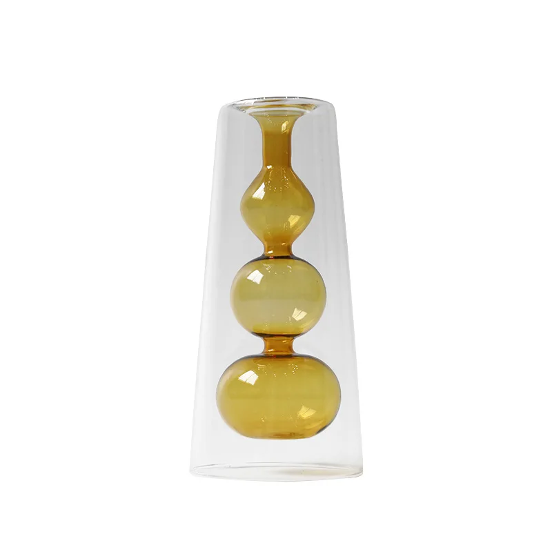 Nordic ins modern minimalist stained creative art personality double glass transparent flower vase