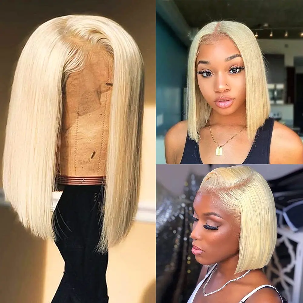 Wholesale Straight Human Hair Wigs 613 Blond Color Bob Wig Cuticle Aligned Raw Cambodian Hair Lace Frontal Wig Vendor