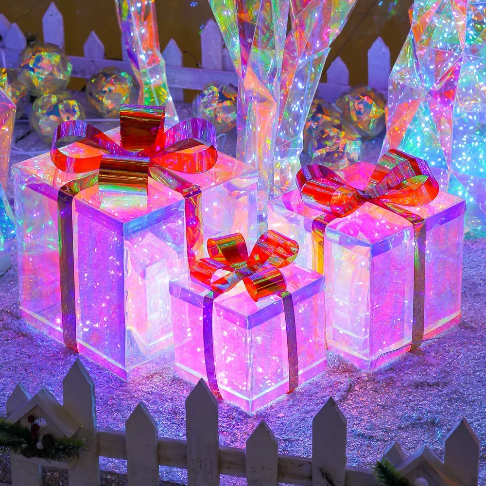 Fancy Quality Unique Christmas Decoration Gift Boxes  LED Light Christmas Gift Box Set
