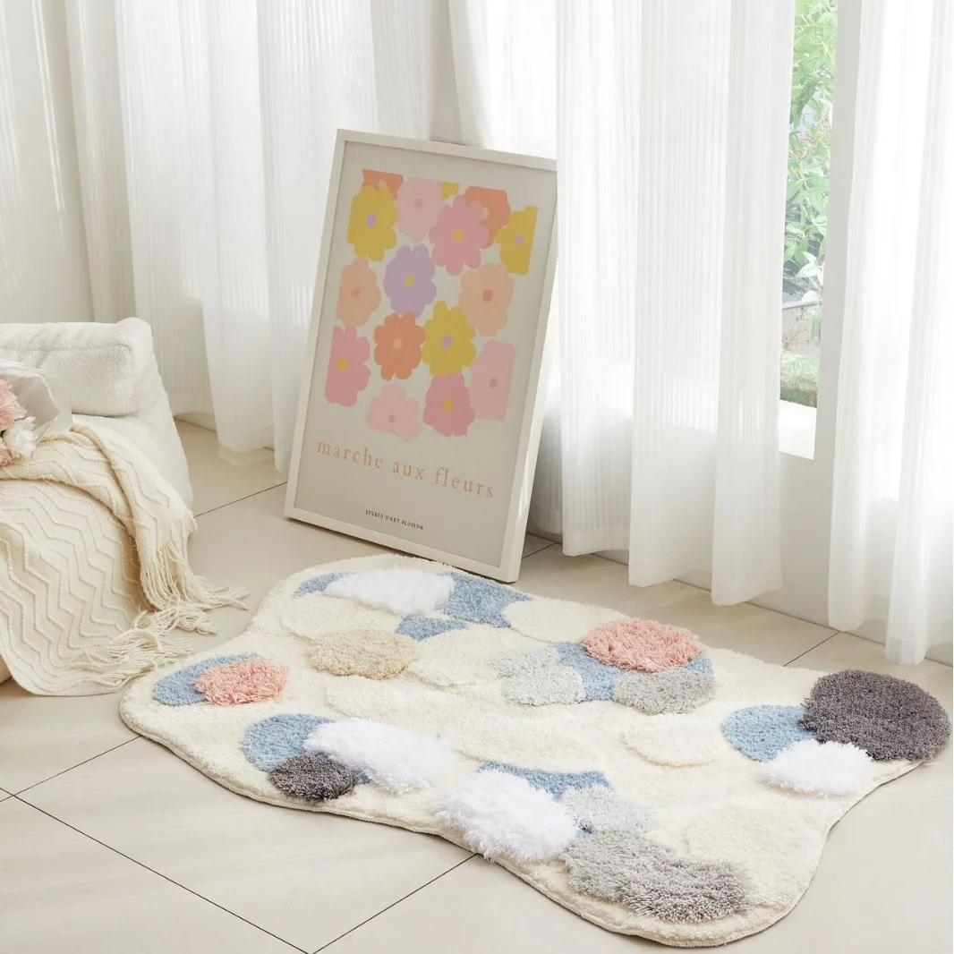 New Custom Plush Thickened Cream Wind Carpet Geometric Shapes Bedroom Carpet That Can Be Machine Washed For Home Use