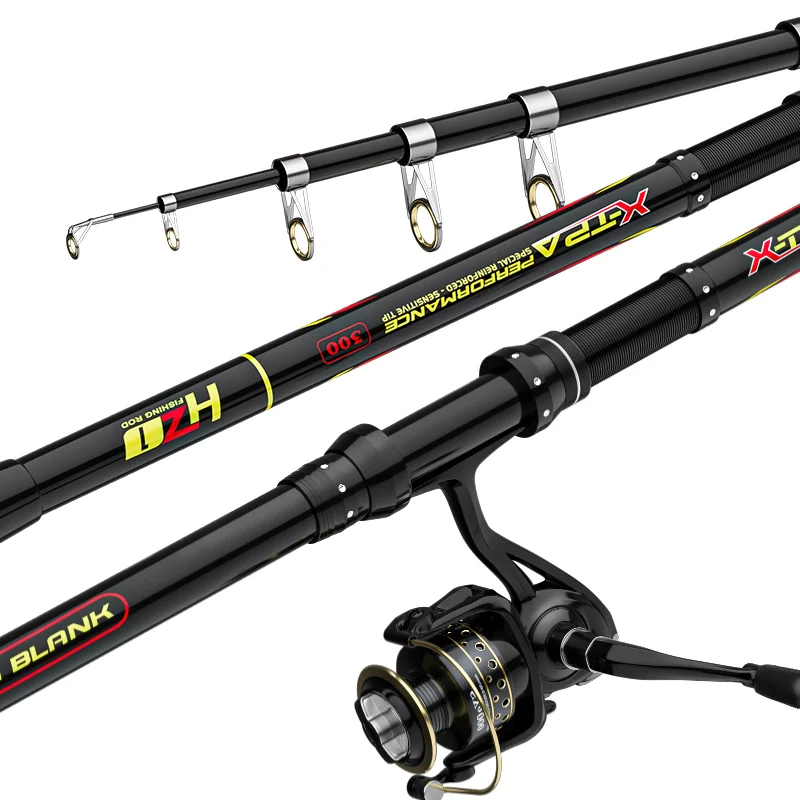 CWTLR01 Ultralight Carbon Spinning Rod 2.4M-3.6M High Quality 5-8 Sections Telescopic Carbon Fishing Rod Spinning Reel