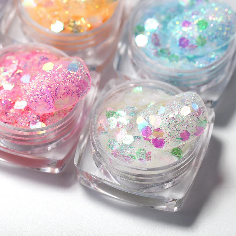 Luminous Nail Glitter Sequins 6 Colors Nail Art Stickers Shinning Colorful Confetti Manicure Tips Decorations For Nail Design