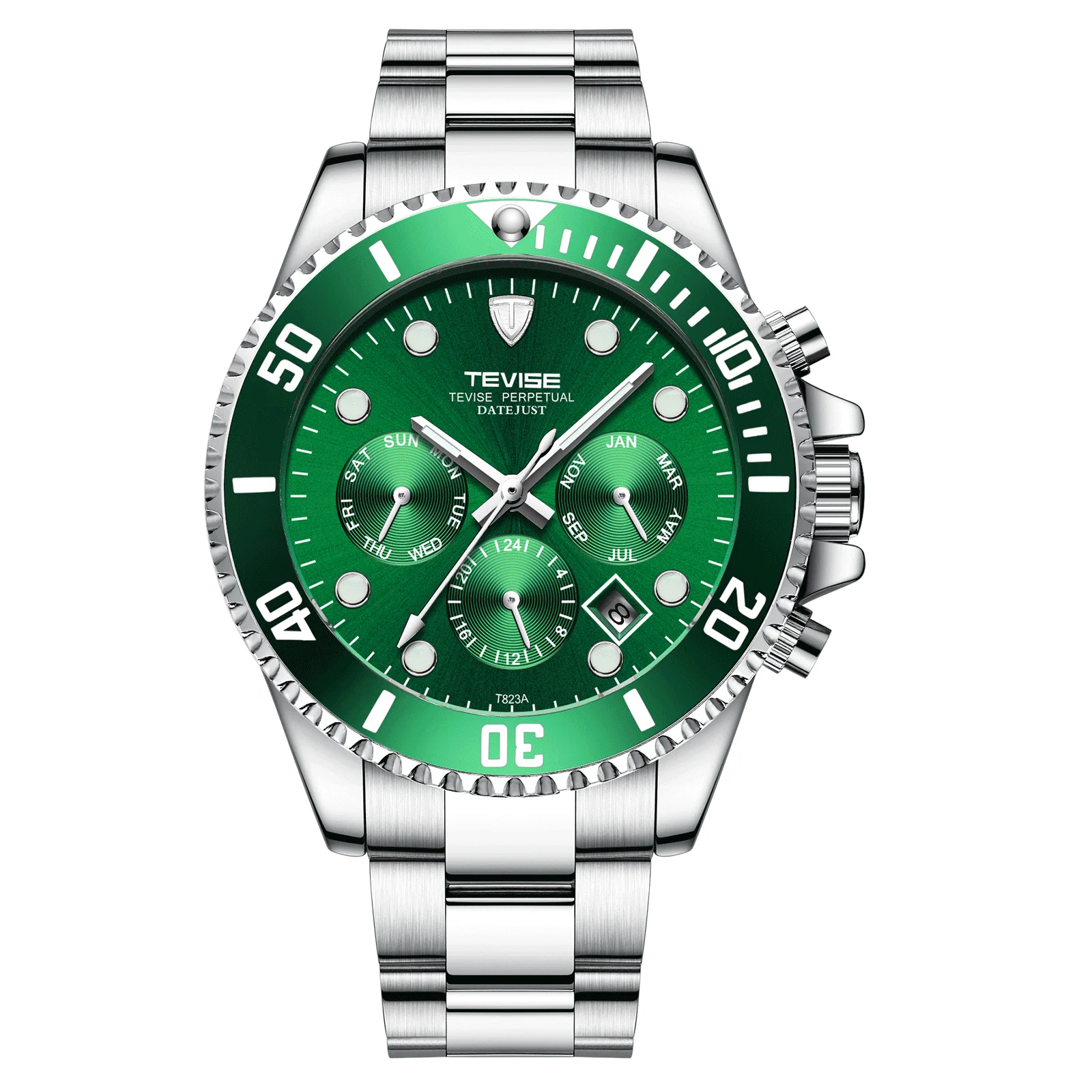 Tevise 823 casual mens watches classic  green blue stainless steel band hand watches