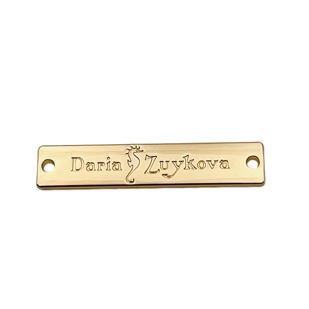 Personalized Golden Sewing On Metal Labels Logo Engraved Metal Logo Plate Tag For Clothing