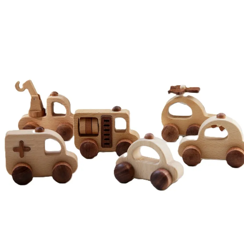 2024 New Baby Wooden Vehicles Mini Wooden Pull Cars For Kids