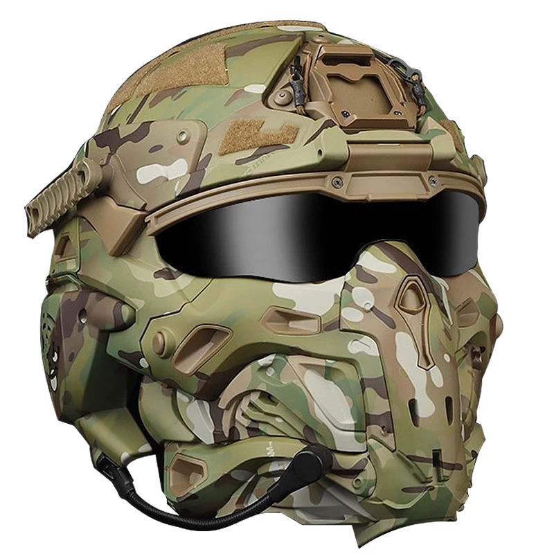 Tactical Full Face Mask Helmet All-in-one Protective Equipment Built-in Headset,Goggles