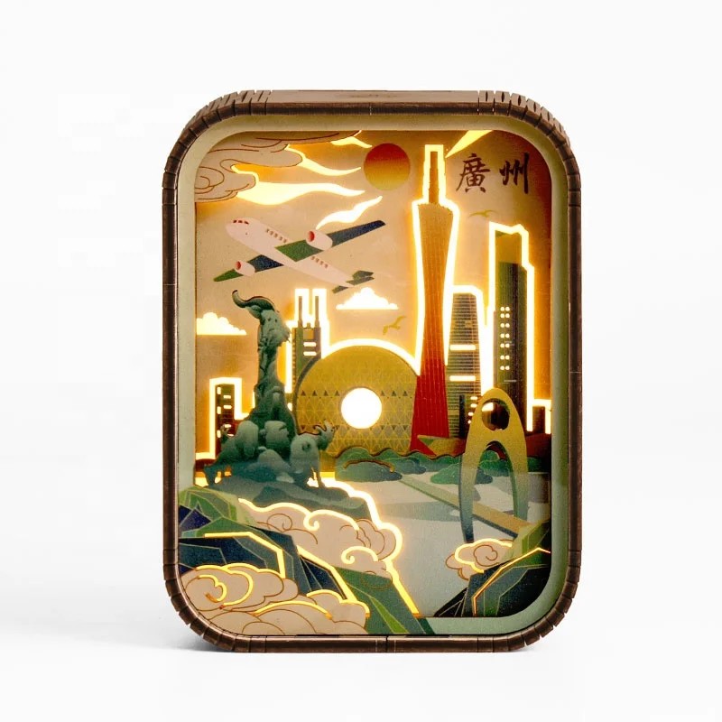 New arts 3D-Three-dimensional light creative laser cut wooden night light bedroom gift table wood carved night light