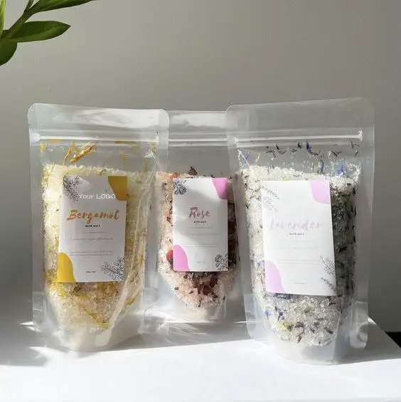Factory Private Label Lavender Essential Oil Dried Lavender Buds Epsom Salt Dead Sea Salt Bag Package Bath Salt