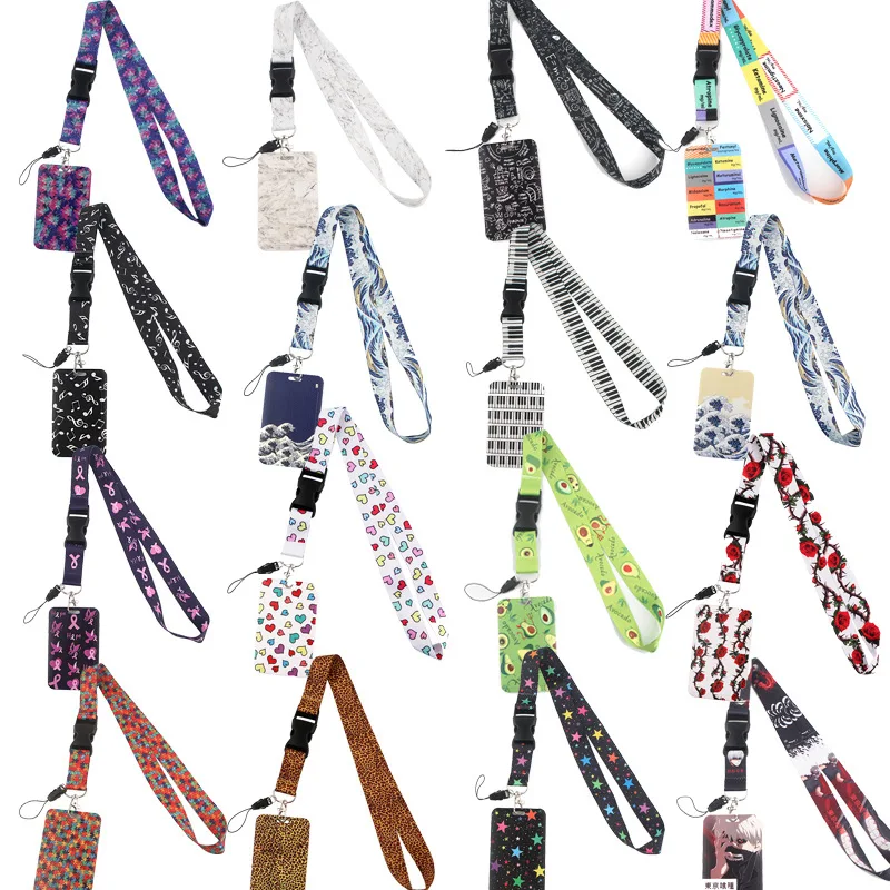 Popular cartoon rainbow avocado button mobile phone lanyard set campus food card bus access card strap