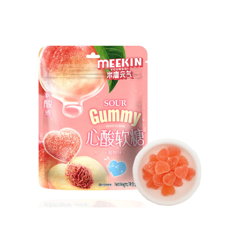 carrageenan  peach sour soft candy wholesale candy manufacture heart shape fruits gummi candi