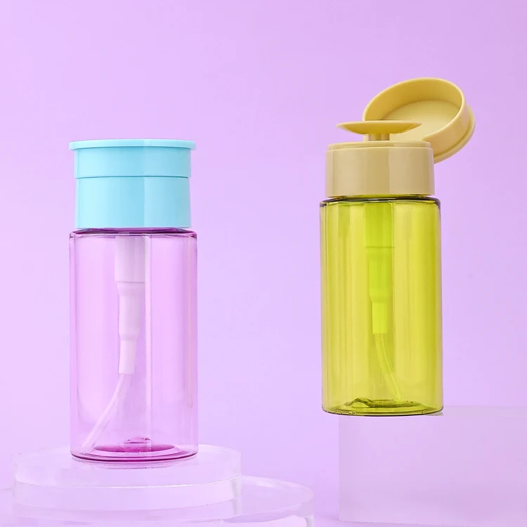 Cosmetic push press down pp plastic empty skin toner liquid nail polish eye makeup cleanser and remover pump dispenser bottle