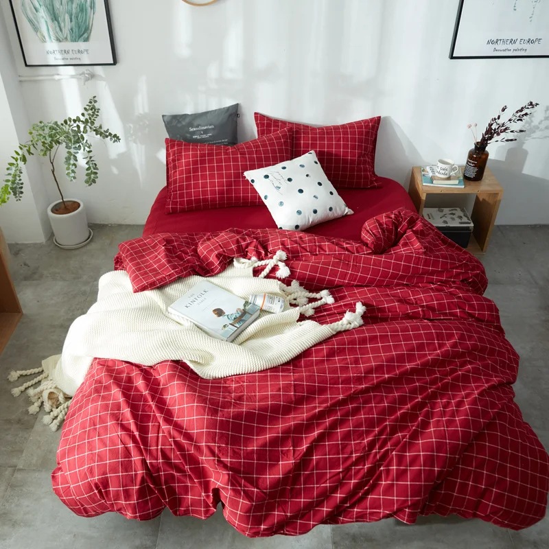 washable cotton western style yarn dyed bed cover 4pcs bedding set korean bed cover