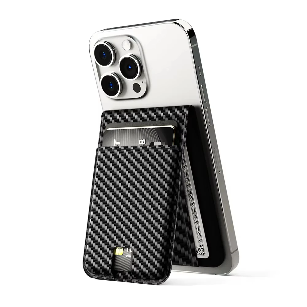 Custom Detachable Portable Safe Magnetic Card Holder Slim Carbon Fiber Leather Magnetic Wallet Phone Stand Holder 2 IN 1