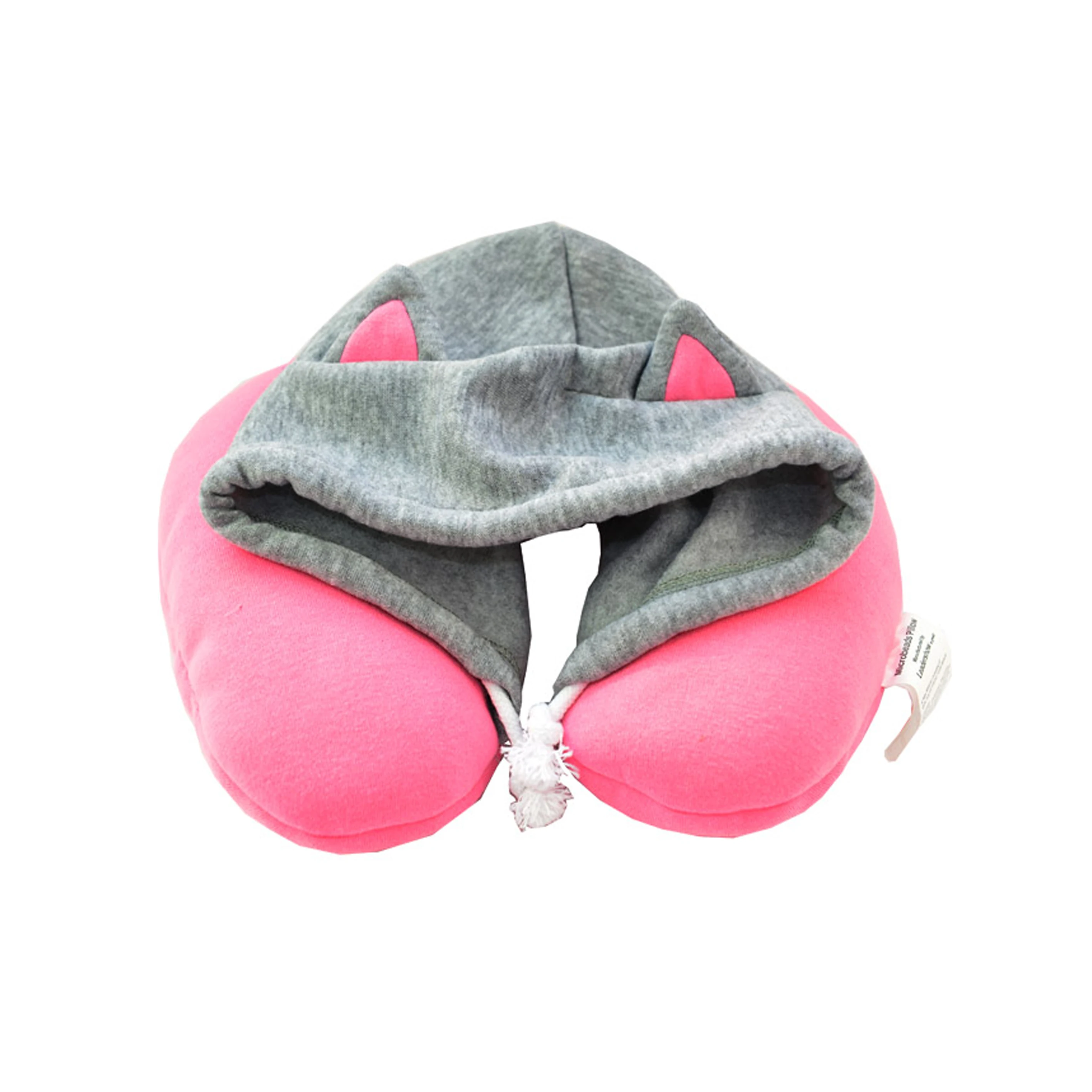 U Shaped Travel Pillow With Hood Sleeping Support Polystyrene Foam Microbeads Stress Pillow