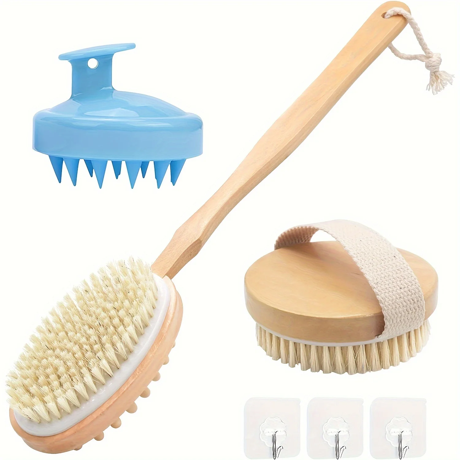 Hot sale custom washing set Silicone shampoo massage comb brush Wooden body brush Bath brush set