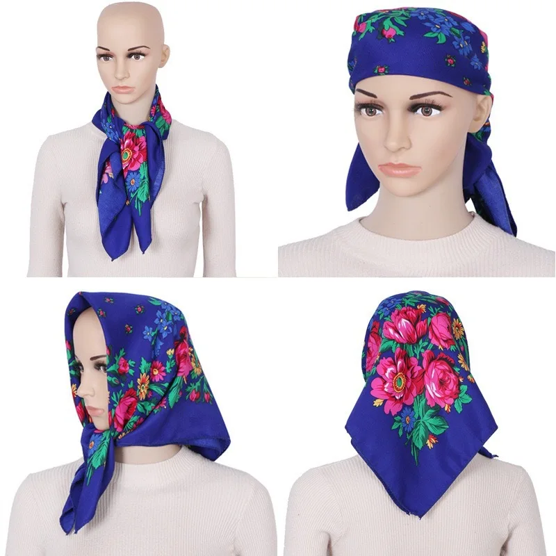Promotional spring summer ladies square scarves women polyester silk scarf