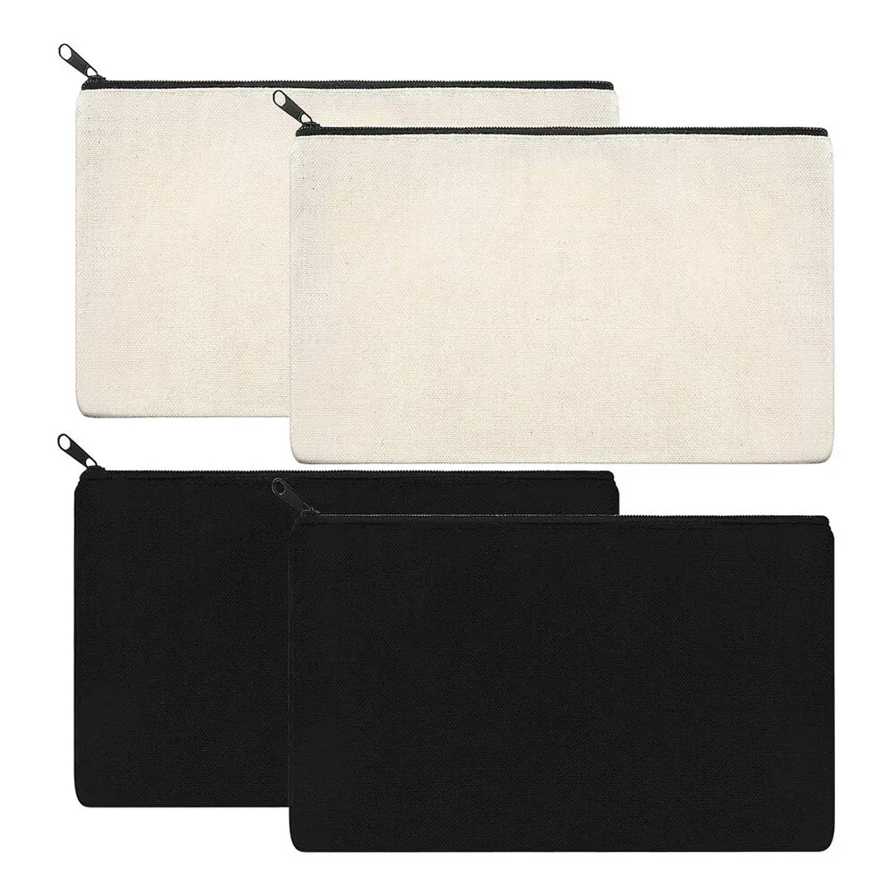 
Custom Personal Logo Promotional Zipper White Black Cotton Canvas Makeup Bag Private Label Multipurpose Pouch 