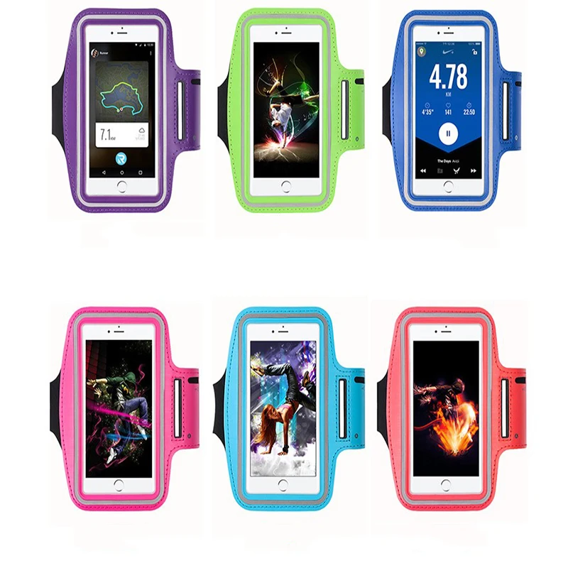multi colors reflective strip arm band pouch bag touch screen clear mobile phone strap sleeve case holder for running gym sports