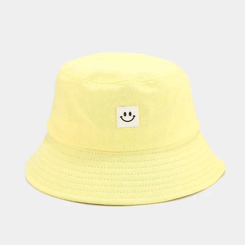 Summer Korea style simple all-match bucket hat boy and girls hip hop students casual sun protection hat with smiling face label