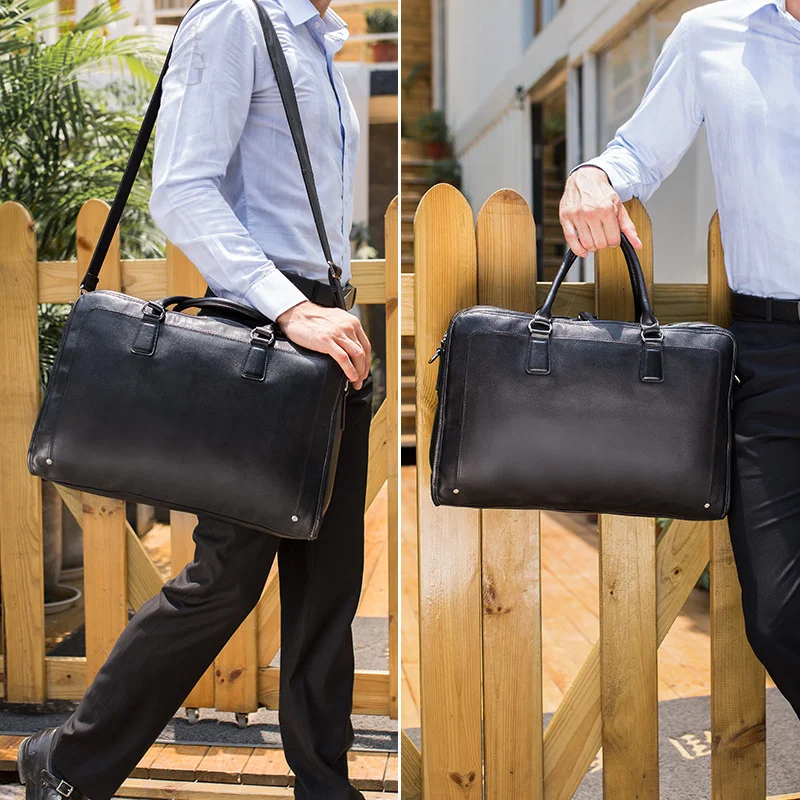 Деловая офисная сумка ручной работы, черная кожаная сумка для ноутбука 17 дюймов, мессенджер, портфель