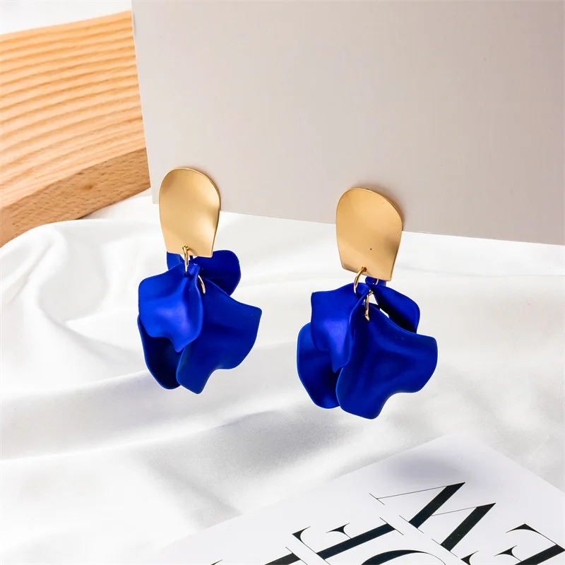 Flower Petal Leaf Earrings Trend Cross-border Earrings Wholesale 2022 Korean Rhinestonemperament Mulfloweror Rose Zinc Alloy
