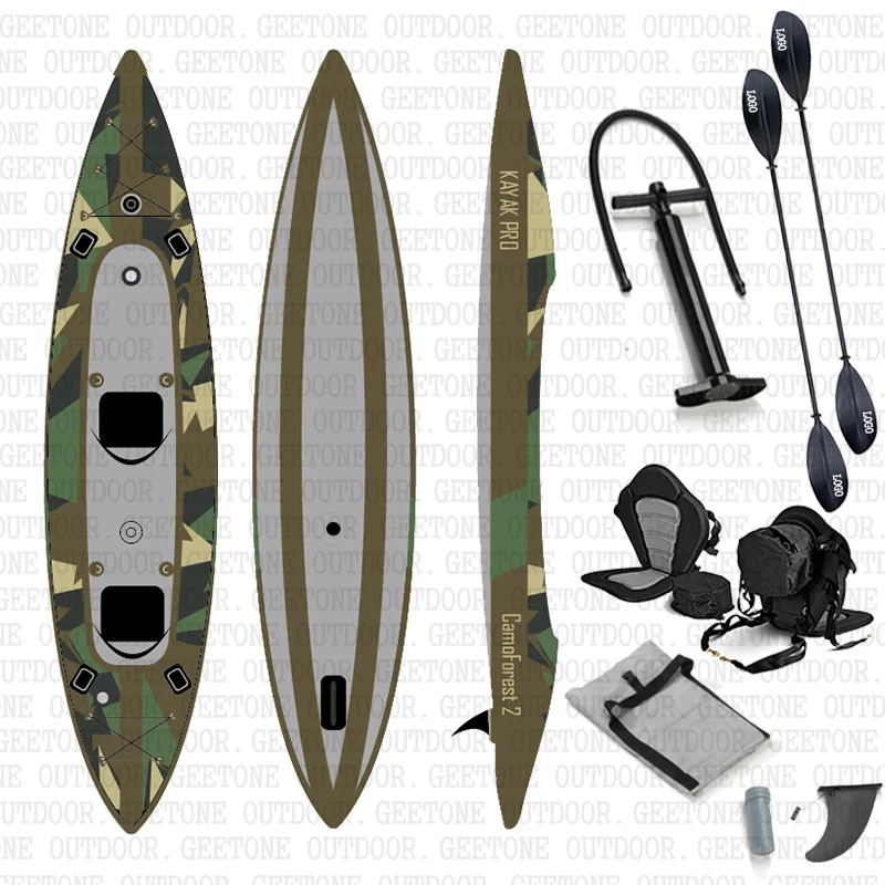 GEETONE New Camouflage Design Fishing Kayaks drop stich inflatable kayak 2 person canoa kayak Inflatable dropstitch