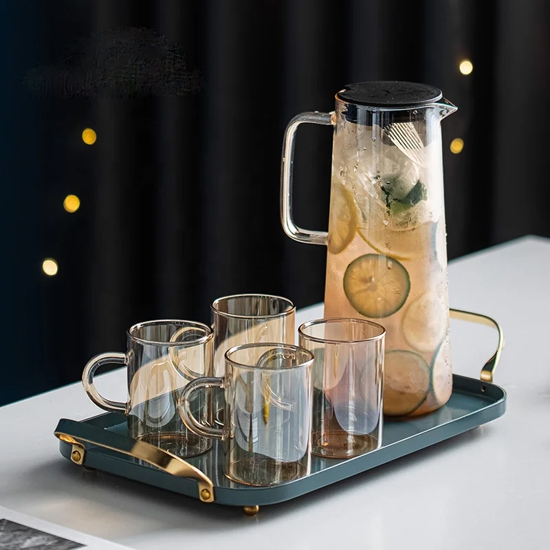 
New Arrival Heat Resistant High Quality Borosilicate Color Glass Water Pitcher Glass Carafe Water Jug with Filter 