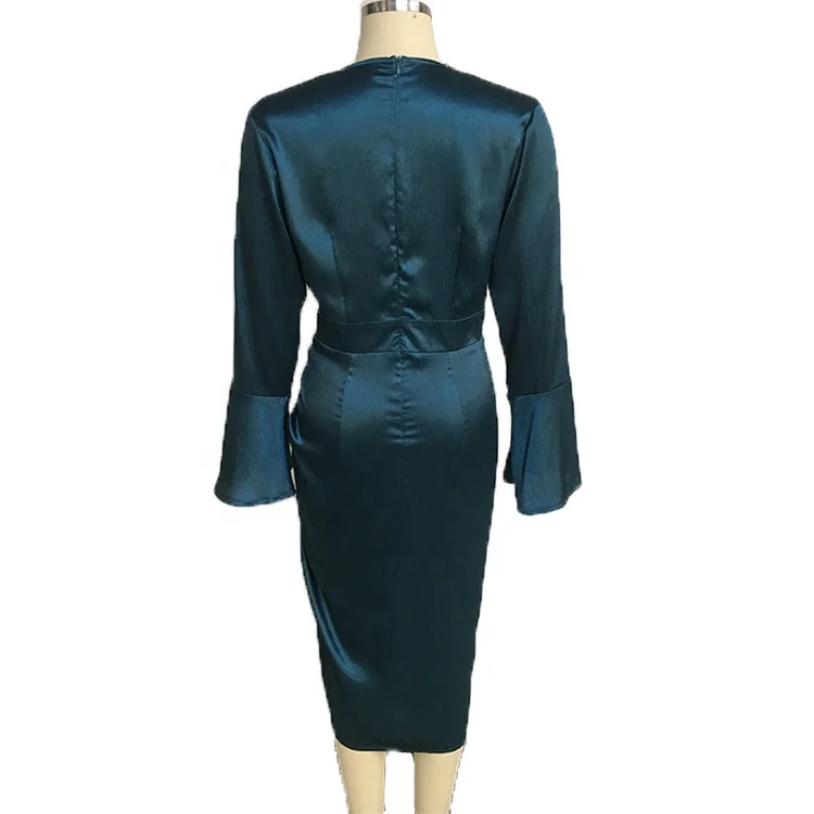  Женское атласное платье Yunnes с длинными рукавами и невидимой молнией сзади